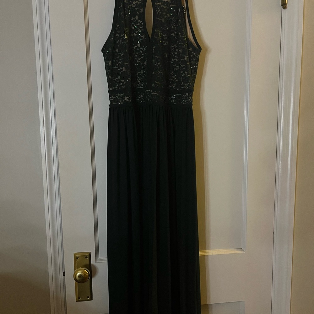Morgan & Co. Emerald and Silver Halter keyhole Maxi Gown